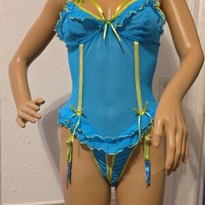 Vibrant Blue and Green Lingerie Set